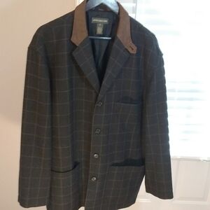 Jones Newyork 100% Wool Plaid Gray Brown Collar Jacket Blazer Sports Coat Size M